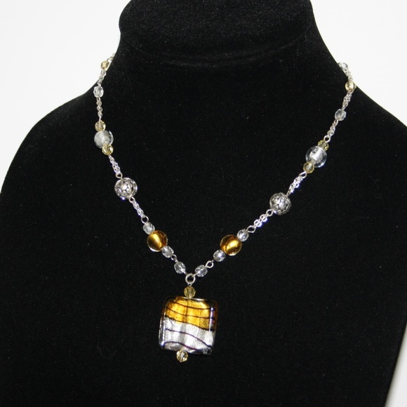 Vintagejelyfish Jewelry - Beautiful silver yellow and black necklace